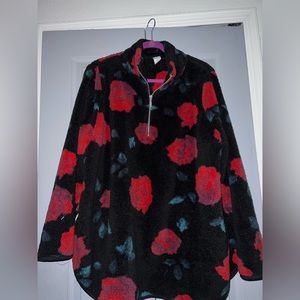 🌹Lane Bryant Livi Rose Floral Half Zip Sherpa Pullover Sweater Size 18/20